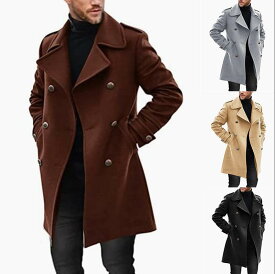 メンズコート 秋冬 ウール 暖か 厚手 アウター 通勤 ビジネス 防寒 スタイリッシュ ロング丈 シングルブレスト スタンドカラー サイドポケット 膝下丈 着回し コーディネート レイヤード