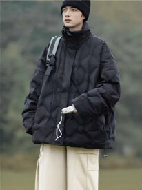 秋冬 男女兼用 綿 アウター ゆったり デザイン 菱形格子 パターン 無地 ベース ロング丈 コート メンズ レディース ストリート ファッション 暖か 素材 吸湿 速乾 機能 軽量 着用