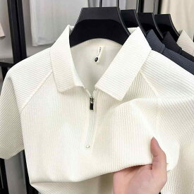 Tシャツ メンズ 短袖 襟付き ストライプ ジッパー インナー トップス カジュアル レイヤード 軽量 吸湿速乾 綿素材 通勤 通学 アウトドア