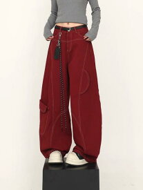 デニムパンツ メンズ 春秋 ワイドレッグ ルーズフィット ロングパンツ デコンストラクション デザイン カジュアル ストリートファッション 百搭 コーデ 吸湿速乾 軽量 コットン素材 ハイウエスト 切り替え ディテール ユニセックス 対応 通勤 通学 ア