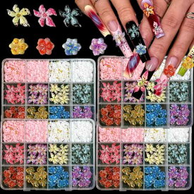 ネイル材料ボックス レディース かわいい 12格子 DIYセット 百合桃花柄 小花ビーズ 鋼珠 収納ケース スイートスタイル