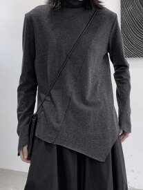 秋冬 レディース 長袖 インナー トップス 無地 不規則 切り替え デザイン 起毛 ふんわり 襟