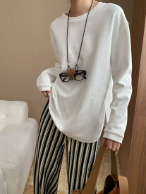 Tシャツ レディース 秋冬 ゆったり 長袖 ラウンドネック 小スリット デザイン ベーシック 合わせやすい 基礎アイテム