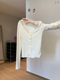 レディース 長袖 カーディガン 秋冬 韓国風 レース ボタン フェミニン トップス デザイン