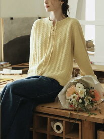 ニットセーター レディース 通勤 Vネック リボン付き ツイストフラワー 春夏 軽量 高級感 暖か 柔らかい 長袖 オフィス トップス プルオーバー