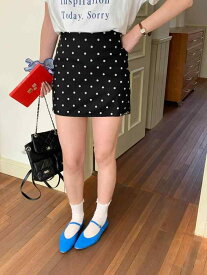 レディース スカート Aライン レース ドット柄 ミニ 韓国風 休日 カジュアル 軽やか フェミニン 春夏 通勤 通学 デイリー コーデ 吸湿速乾 綿混 ピンク系 ブラック