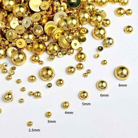 レディース ネイルパーツ パール 半円 3D 平底 ゴールド オーロラ 虹色 ミックスサイズ 大小セット ネイルアート デコレーション パーツセット セルフネイル 上品 きれいめ ハンドメイド レジン 封入 素材 アクセサリーパーツ