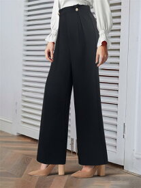 レディース ワイドパンツ ニットパンツ ストレートパンツ ロングパンツ 無地 ボタン ストレッチ 上品 きれいめ 着回し 楽ちん 動きやすい 体型カバー 脚長効果 ロング丈 カジュアル 春 秋 冬