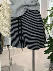 レディース ショートパンツ ハイウエスト ストライプ 切り替え ストレート Aライン ドローストリング ホットパンツ 脚長効果 着痩せ カジュアル 楽ちん 夏
