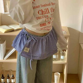 レディース スカート 付け裾 重ね着風 エプロン チェック柄 ウエストリボン レイヤード ヒップカバー 体型カバー 高見え 大人可愛い カジュアル 着回し 春夏