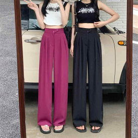 レディース ワイドパンツ スラックス ハイウエスト ストレート 落ち感 薄手 ゆったり フルレングス 細見え 脚長効果 スタイルアップ 着回し カジュアル 春 夏