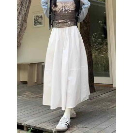 レディース スカート プリーツスカート ロングスカート Aライン ハイウエスト ミモレ丈 細見え 低身長 小柄 上品 きれいめ 大人可愛い 抜け感 清楚 ホワイト 春夏