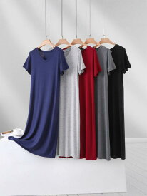 レディース ワンピース ルームウェア パジャマ 半袖 ロング丈 マキシ丈 Vネック モダール ゆったり 大きいサイズ 細見え 体型カバー 楽ちん 薄手 春夏 部屋着
