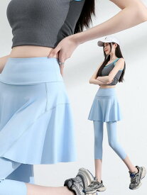 レディース ヨガパンツ レギンス 七分丈 ハイウエスト キュロットスカート 一体型 ポケット付き フェイクレイヤード 薄手 体型カバー 大きいサイズ スポーツウェア 動きやすい 着痩せ 夏用
