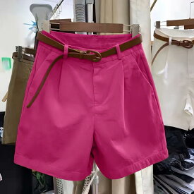 レディース ショートパンツ ハーフパンツ 綿100% ハイウエスト ワイド ゆったり 5分丈 薄手 細見え 体型カバー 脚長効果 カジュアル 楽ちん 韓国風 夏