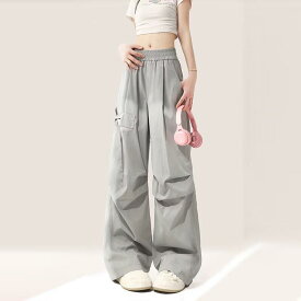 レディース ワイドパンツ パラシュートパンツ カーゴパンツ 細見え ロング丈 体型カバー 韓国ファッション カジュアル トレンド オシャレ 夏用 着回し 楽ちん 美脚 ゆったり ストリート 脚長効果