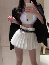 レディース スカート プリーツ ミニスカート ハイウエスト Aライン ティアード インナーパンツ付き スカパン 細見え 脚長効果 韓国ファッション カジュアル ガーリー 夏