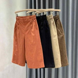 レディース ワイドパンツ 7分丈 クロップドパンツ 綿100% ハイウエスト ウエストゴム 細見え 体型カバー 上品 きれいめ カジュアル 着回し 楽ちん 薄手 夏