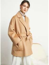 レディース コート カシミヤ100% ダブルフェイス アウター 無地 水シボ加工 小柄向け ロング丈 上品 通勤 きれいめ 高見え オフィス シンプル 防寒 秋冬