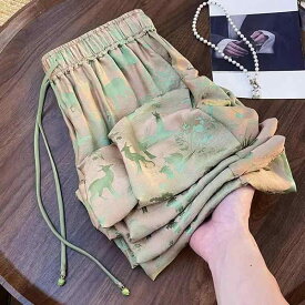 レディース ワイドパンツ 接触冷感 涼しい ウエストゴム ドローストリング UVカット レトロ デザイン ゆったり 体型カバー 着痩せ 楽ちん カジュアル きれいめ 夏 ロング丈 ボトムス 無地 日焼け防止