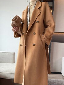 レディース コート ロングコート カシミヤ 30% ウール 70% リバーコート ダブルフェイス ロング丈 上品 高見え きれいめ 通勤 オフィス カジュアル アウター キャメル 秋冬