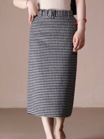 レディース スカート 千鳥格子 Aライン キャメルウール ロング丈 ミモレ丈 細見え 体型カバー きれいめ 上品 大人可愛い シンプル オフィス カジュアル 秋 冬