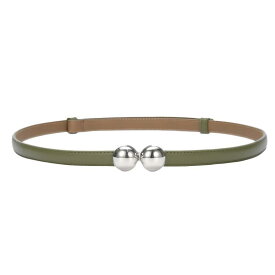 レディース 細ベルト 牛革 本革 リアルレザー 球体バックル ラウンドバックル サイズ調整可能 ウエストマーク ワンピース用 上品 きれいめ スタイルアップ 大人可愛い シンプル アクセサリー