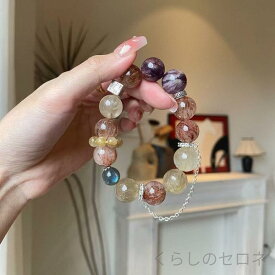 パワーストーンブレスレット 天然水晶 紫幽霊 月光石 黒金 シトリン 手串 大粒 オリジナルデザイン ヒーリングストーン アクセサリー ジュエリー 女性向け ユニセックス スピリチュアル グリーン イエロー