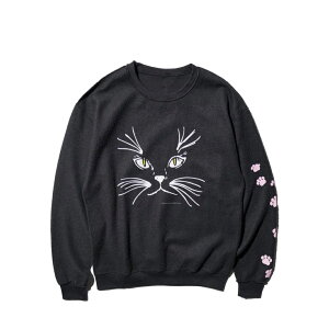 yJERZEES / W[W[Yz "CAT FACE" OTHER-SIDE CREW SWEAT Lbg L XEFbg  Y fB[X I[o[TCY 8IX{fBN  bh  ubN