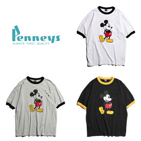 【PENNEY'S / ペニーズ】 MICKEY RINGER TEE DAMAGED 半袖 リンガーTシャツ ダメージ加工 ディズニー オフィシャル ミッキーマウス