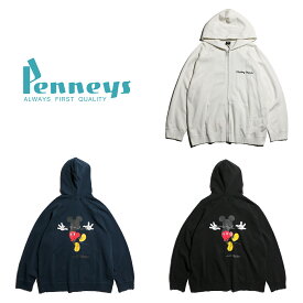 【PENNEY'S / ペニーズ】MICKEY JUMPING ZIP HOODIE DAMAGED ディズニー　公式　ミッキー　ダメージ加工　フーディー