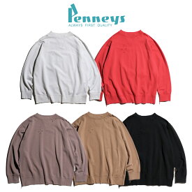 【PENNEY'S / ペニーズ】60S DAMAGED CREW SWEAT 無地 ダメージ加工 クルーネックスウェット