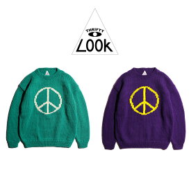 【THRIFTY LOOK / スリフティールック】 PEACE HAND KNIT CREW ピースマーク ハンドニット ペルーニット クルーネックセーター