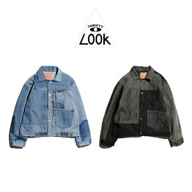 【THRIFTY LOOK / スリフティールック】 LEVI'S PLEATS JACKET リーバイス ジャケット デニム リメイク パッチワーク