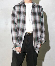 【WEB限定】【TOWNCRAFT / タウンクラフト】60S LOOP COLLAR SHIRT オンブレ チェック レーヨン オープンカラー 長袖シャツ