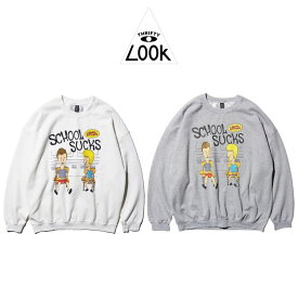 【THRIFTY LOOK / スリフティールック】 THRIFTY "MTV BABH" CREW SWEAT Beavis and Butt-Head ビーバスとバットヘッド グラフィック MTV メンズ レディース オフィシャルライセンシー スウェット ホワイト グレー