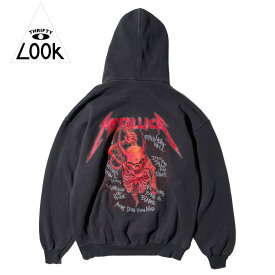 【THRIFTY LOOK / スリフティールック】THRIFTY "METALLICA" HOODIE メタリカ バンド バンドロゴ プルオーバーパーカ スカルデザイン オフィシャル ライセンシー フーディー ユーズド加工 ヴィンテージ加工 裏起毛