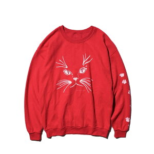 yJERZEES / W[W[Yz "CAT FACE" OTHER-SIDE CREW SWEAT Lbg L XEFbg  Y fB[X I[o[TCY 8IX{fBN  bh  ubN