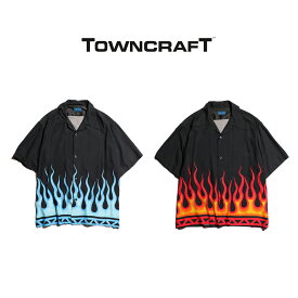 【TOWNCRAFT / タウンクラフト】 CHICANO SHIRTS 半袖 オープンカラー レーヨン シャツ ファイヤーパターン