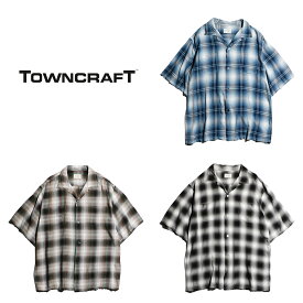 【TOWNCRAFT / タウンクラフト】 60S LOOP COLLAR SS SHIRTS 半袖 オンブレチェック オープンカラー 半袖シャツ