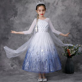 雪のお姫様 アナと雪のお姫様 プリンセスドレス (ブルー) エルサ 子供ドレス 衣装 仮装 トレーン