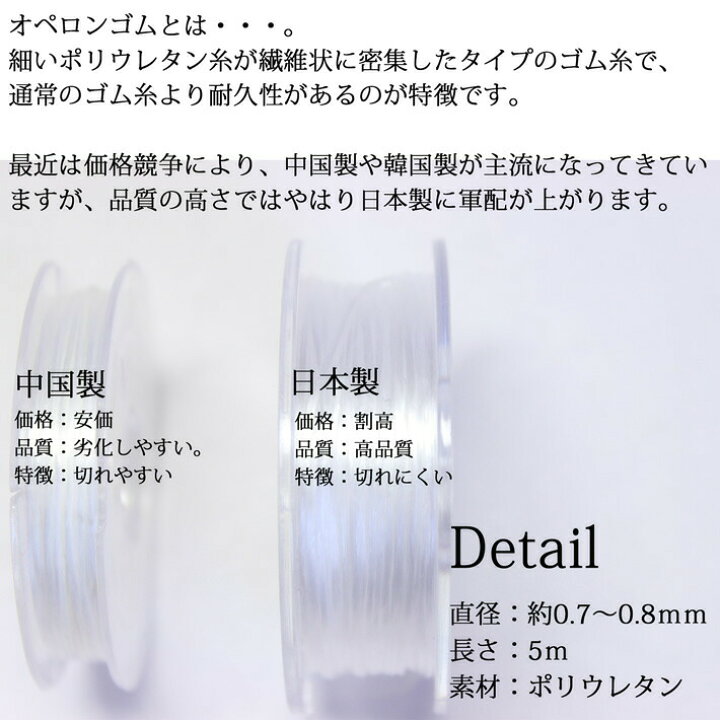 楽天市場】高品質 日本製 オペロンゴム 約0.8mm 5m巻 パワーストーン 