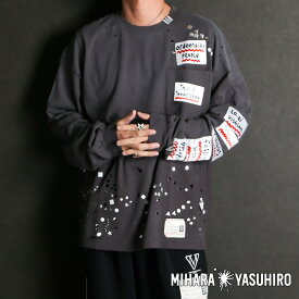 【Maison MIHARA YASUHIRO/メゾン ミハラヤスヒロ】Embellished Sticker Long Sleeves Tee - BLACK / エンブリッシュド ステッカー ロングスリーブTシャツ / A16LT591 【送料無料】