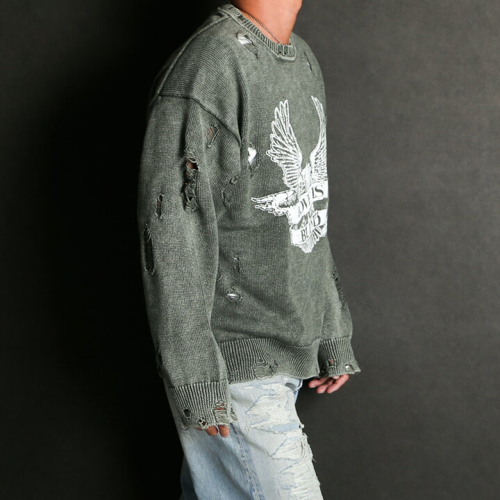 楽天市場】【KAMIYA/カミヤ】Bleached Print Knit Sweater - KHAKI 