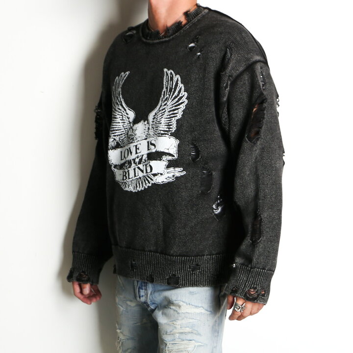 楽天市場】【KAMIYA/カミヤ】Bleached Print Knit Sweater - BLACK 