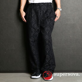 【superNova./スーパーノヴァ】Wide Utility trouser - Damask jacquard - Black / ワイドパンツ - ダマスク ジャガード / SN-514A【メンズ】【ユニセックス】【送料無料】