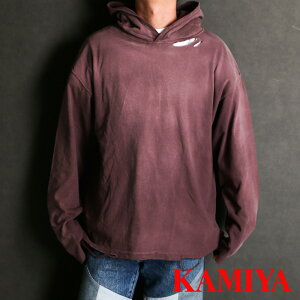 �yKAMIYA/�J�~���zDistressed Light Weight Hoodie - BROWN / ���C�g�E�G�C�g �t�[�f�B�[ / G15HD089�y���������z