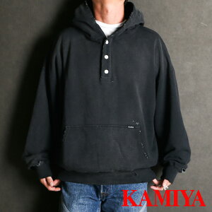 �yKAMIYA/�J�~���zDistressed Henry Neck Hoodie - BLACK / �w�����[�l�b�N �t�[�f�B�[ / G15HD077�y���������z