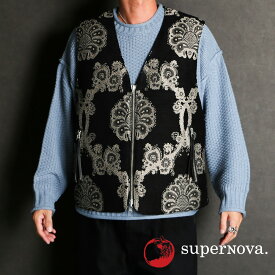 【superNova./スーパーノヴァ】Reversible zip vest - Velvet jacquard / リバーシブルベスト - ベルベットジャガード / SN-491A【メンズ】【ユニセックス】【送料無料】