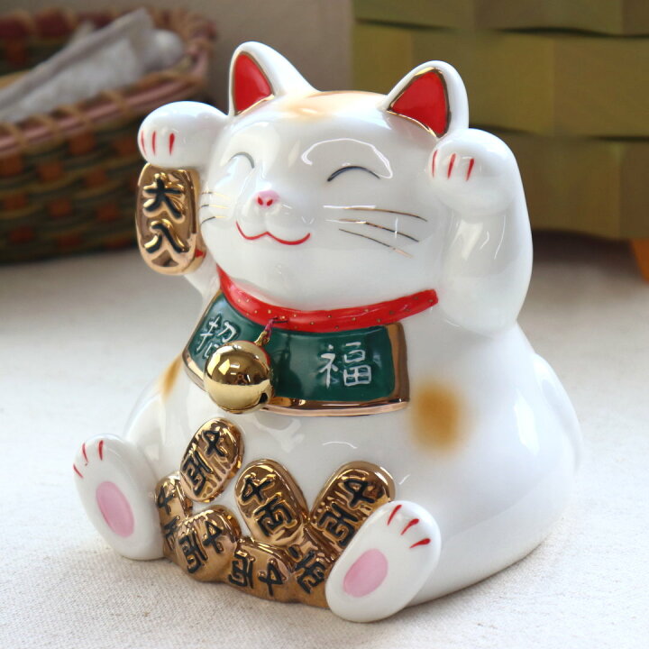 楽天市場】金運招き 白猫貯金箱 置物 鈴付き 置き物 おしゃれ かわいい 